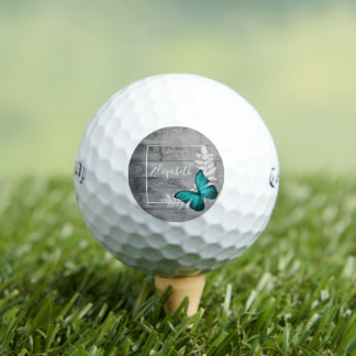 Teal Butterfly Rustic Golf Balls