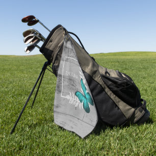 Teal Butterfly Rustic Golf Towel
