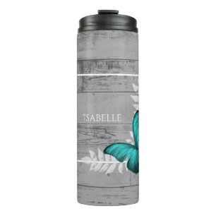 Teal Butterfly Rustic Personalised Thermal Tumbler