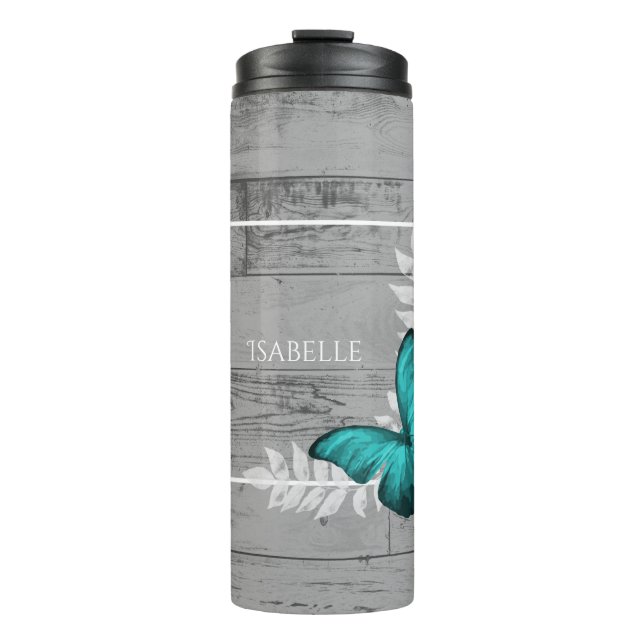 Teal Butterfly Rustic Personalised Thermal Tumbler (Front)