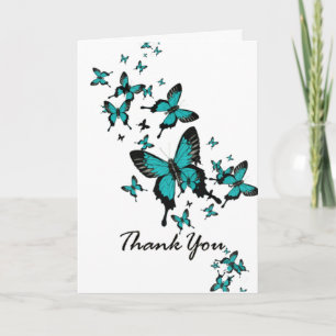 Teal Butterfly Script Any Occasion Thank You Card