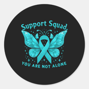 Teal Butterfly Support Squad Cervical Cancer Aware Classic Round Sticker