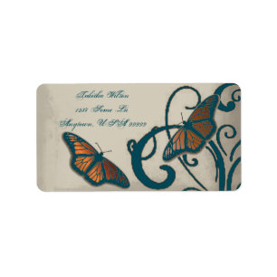 Teal Butterfly Swirl Address Label