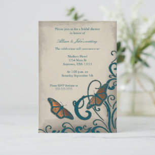Teal Butterfly Swirl Bridal Shower Invitation