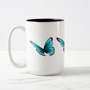 Teal Butterfly Two-Tone Coffee Mug