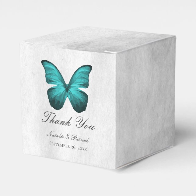 Teal Butterfly Wedding Favour Boxes (Front Side)