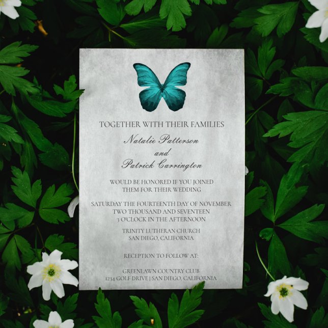 Teal Butterfly Wedding Invitation (Teal Butterfly Wedding Invitation)