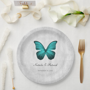 Teal Butterfly Wedding Paper Plates