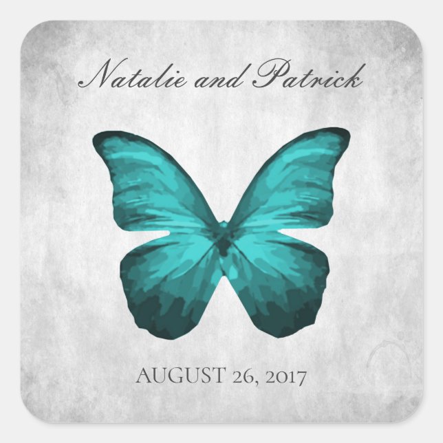 Teal Butterfly Wedding Stickers (Front)