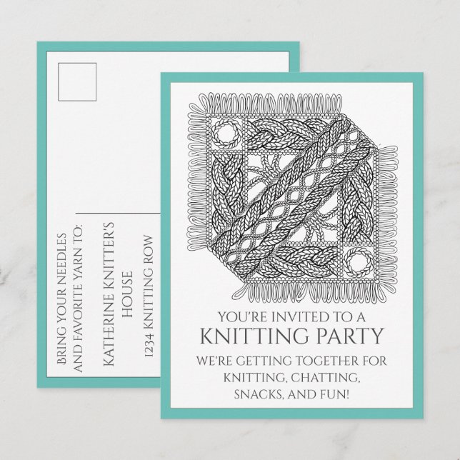 TEAL CABLE KNIT Postcard + Text  (Front/Back)