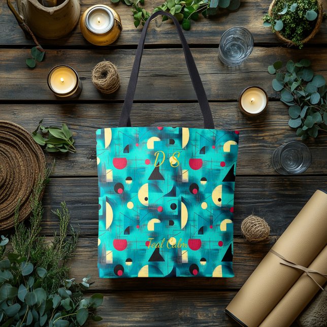Teal Calm Abstract – Modern in Teal, Yellow, Black Tote Bag (Creator Uploaded)