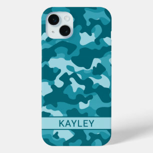 Teal Camouflage Personalised iPhone 15 Mini Case