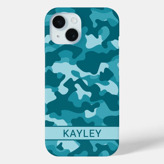Teal Camouflage Personalised Case-Mate iPhone Case (Back)