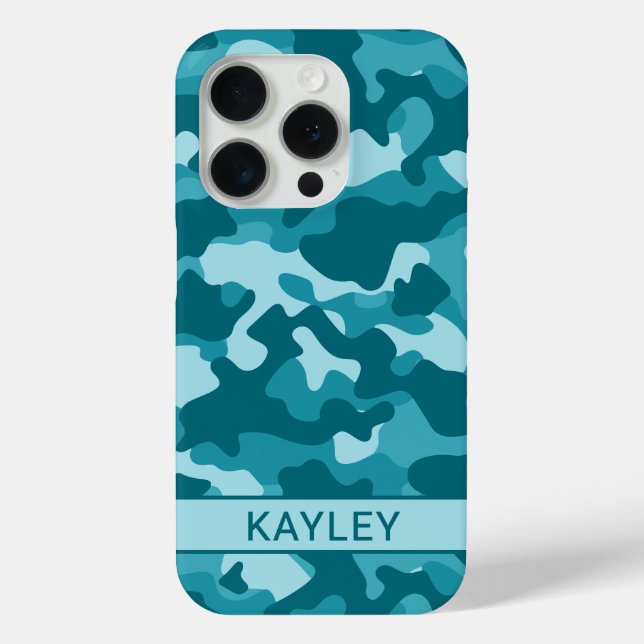 Teal Camouflage Personalized Case-Mate iPhone Case (Back)