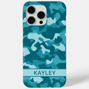 Teal Camouflage Personalized iPhone 15 Pro Max Case