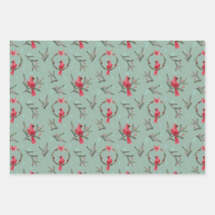 Teal Cardinal Christmas Wrapping Paper Set