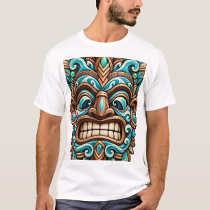 Teal Carved Guardian Tiki Mask T-Shirt