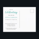 Teal Celebration of Life Photo Funeral Invite Postcard<br><div class="desc">Invite friends and family to share their favourite stories and memories with this elegant teal green and white celebration of life photo postcard invitation.</div>