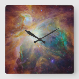 Teal Celestial Orion Nebula Photo Square Wall Clock