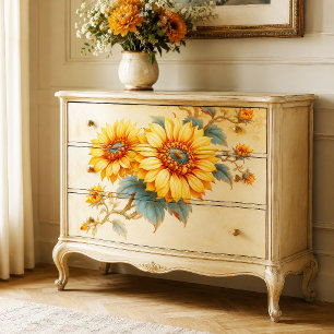Teal Centred Sunflower Botanical Decoupage Tissue Paper