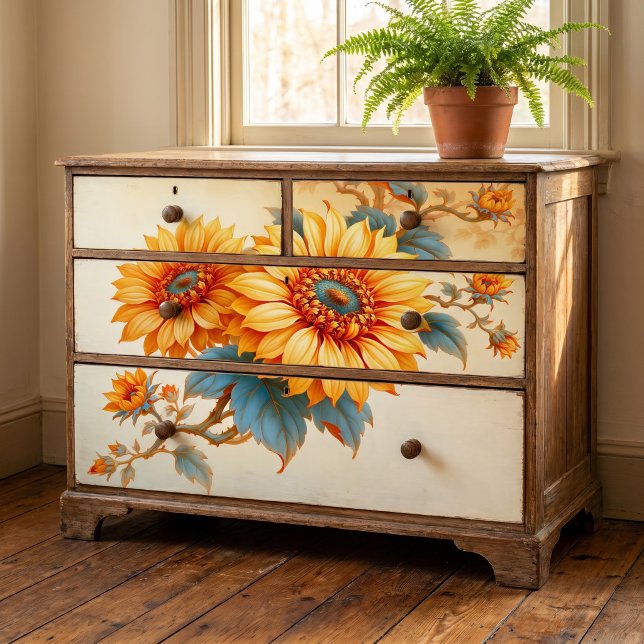 Teal Centred Sunflower Botanical Decoupage Tissue Paper (Creator Uploaded)