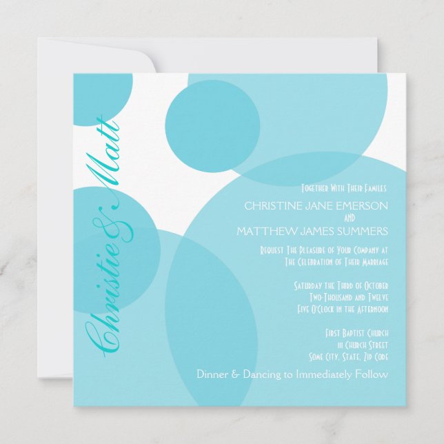 Teal Champagne Bubbles Modern Wedding Invitation (Front)