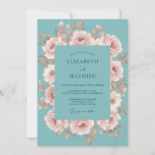 Teal Champagne Painted Wedding Invitation