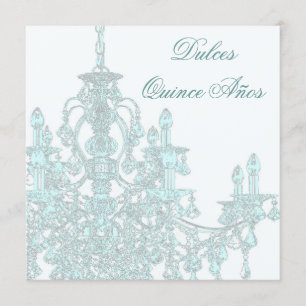Teal Chandelier Quinceanera Invitation