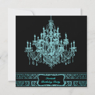Teal Chandelier Womans 40th Birthday Party Invitation