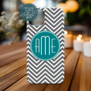 Teal Charcoal Chevrons Custom Monogram