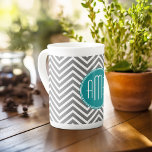 Teal Charcoal Chevrons Custom Monogram Bone China Mug<br><div class="desc">Blue and Grey - A bold art deco pattern in fresh,  cheerful colours. If you need to adjust the monograms,  click on the customise it button and make changes.</div>
