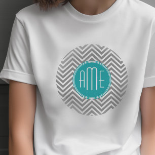 Teal Charcoal Chevrons Custom Monogram T-Shirt