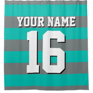 Teal Charcoal Sports Jersey Preppy Stripe Shower Curtain
