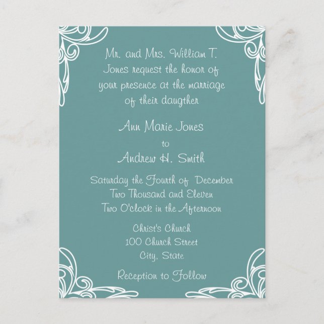 Teal Cheap Wedding Invitation Postcards (Front)