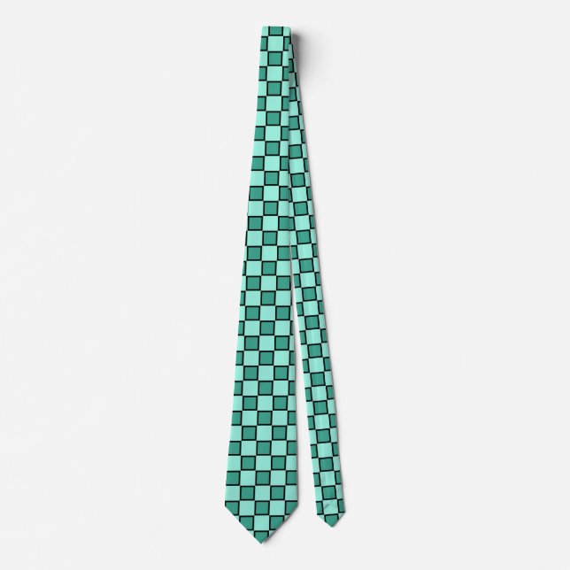 Teal Checkerboard Pattern Tie (Front)
