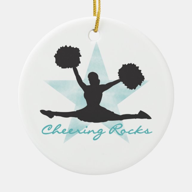 Teal Cheering Rocks T-shirts and Gifts Ceramic Tree Decoration (Front)