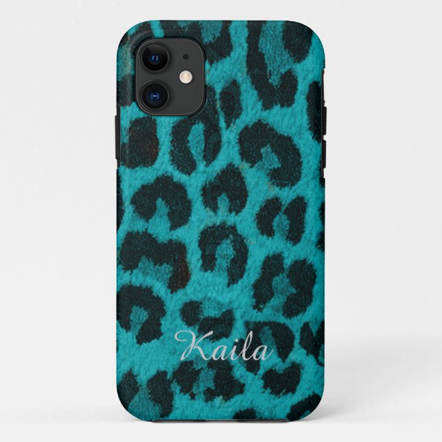 Teal Cheetah Print Phone Case (Back)