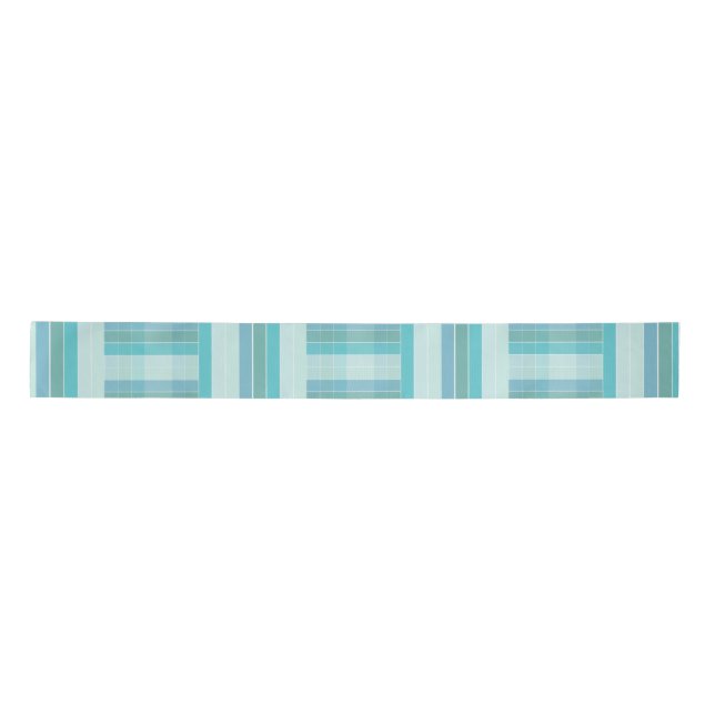 Teal Chequered and Striped Gift Ribbon Satin Ribbon (Front)