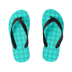 Teal Chequered Diamond Pattern Kid's Flip Flops
