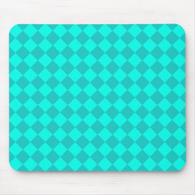 Teal Chequered Diamond Pattern  Mouse Mat (Front)