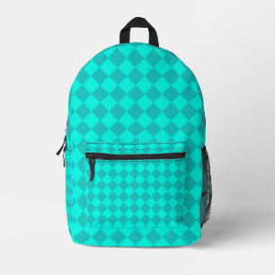 Teal Chequered Diamond Pattern Printed Backpack