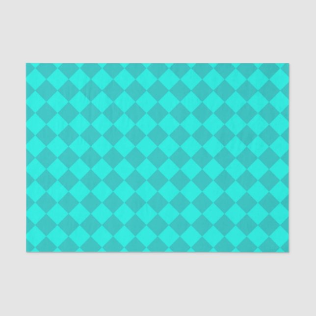 Teal Chequered Diamond Pattern Tissue Paper (Front)