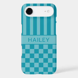 Teal Chequered Striped Personalised
