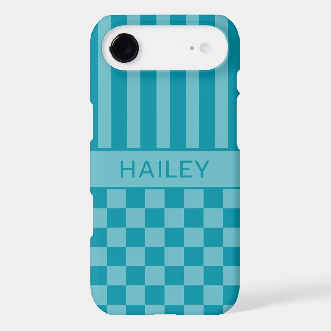 Teal Chequered Striped Personalised (Back)