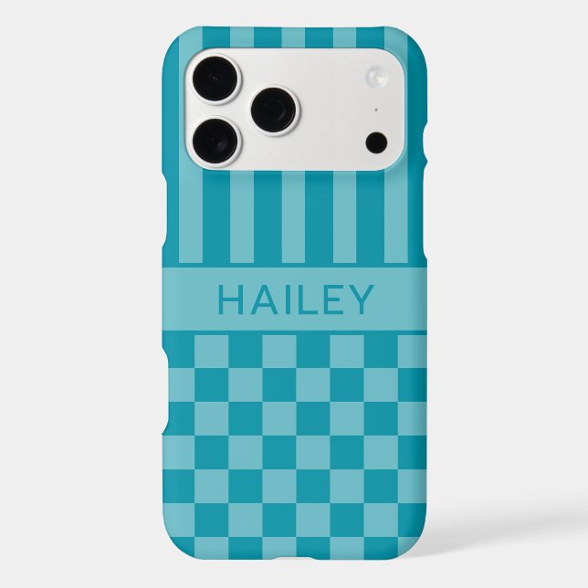 Teal Chequered Striped Personalised (Back)