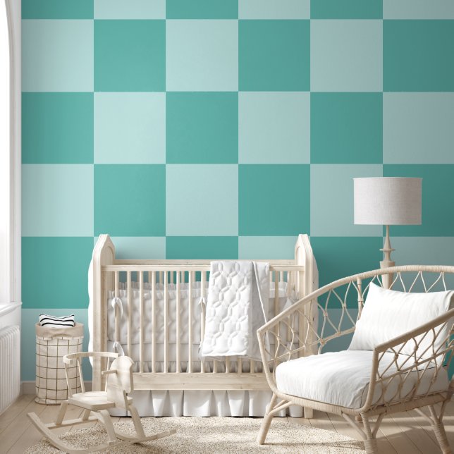 Teal Chequered Wallpaper (Kids)