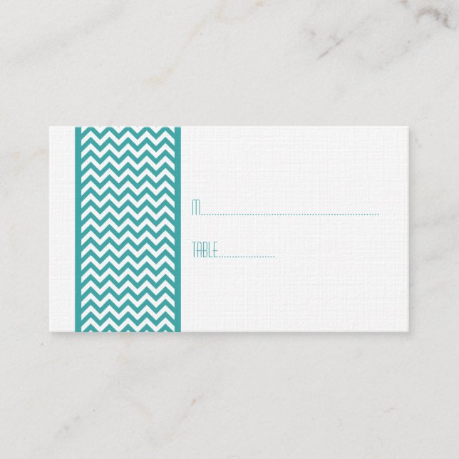 Teal Chevron Border Place Card (Front)