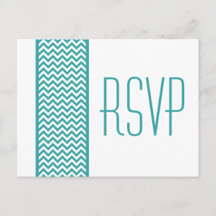 Teal Chevron Border RSVP Postcard