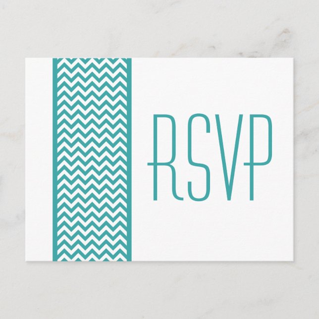 Teal Chevron Border RSVP Postcard (Front)