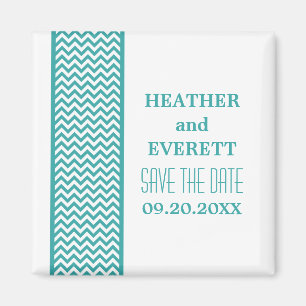 Teal Chevron Border Save the Date Magnet